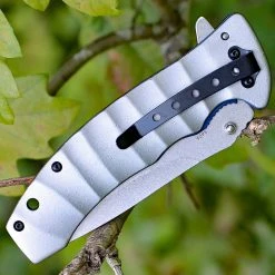 Boker Magnum 01RY199 Blue Drop, 3.7" 440A Plain Blade, Gray Aluminium Handle -Boker Shop 01ry199.jpg.1 71505.1566585983