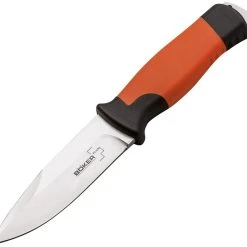 Boker Plus 02BO014 Outdoorsman XL, 4.4" 12C27 Plain Blade, Orange Rubber Handle