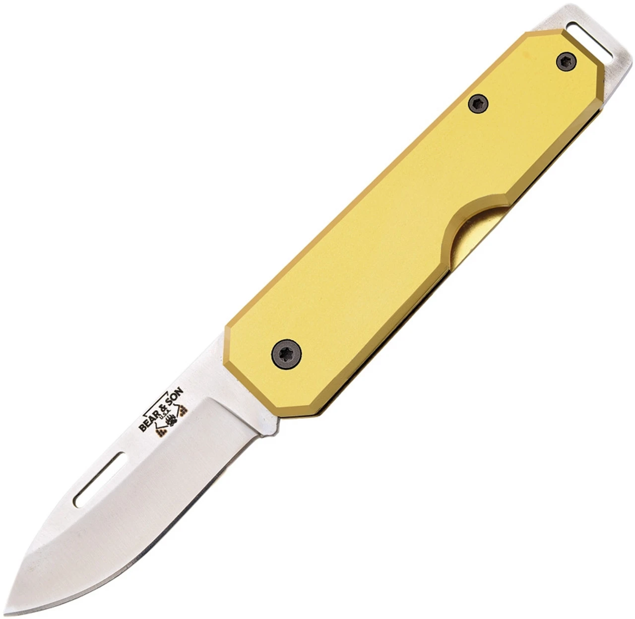 Bear And Son Bear & Son Large Slip Joint 110YW, 3 7/8" High Carbon Steel Plain Blade, Yellow Aluminum Handle 1 Bear And Son Bear & Son Large Slip Joint 110YW, 3 7/8" High Carbon Steel Plain Blade, Yellow Aluminum Handle