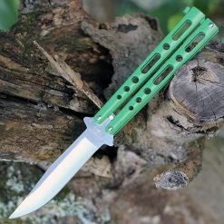 Bear And Son Bear & Son Butterfly Knife - Green (4" Satin Clip Point) 117GR