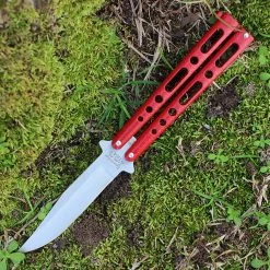 Bear And Son Bear & Son 117R Butterfly Knife, 4" Stainless Plain Blade, Red Metal Alloy Handle