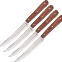 Bear And Son BC2STKR 4 Piece Steak Knife Set, 5" High Carbon Stainless Plain Blade, Rosewood Handle