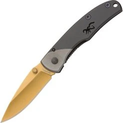 Browning Knives Browning Mountain Framelock, BR0201, 2" 440A Stainless Gold Blade, Titanium Handle