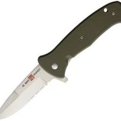 Al Mar S.E.R.E. 2020 Linerlock A/O 2211, 3.6" 8Cr13MoV SS Combo Blade, FRN Handle, OD Green
