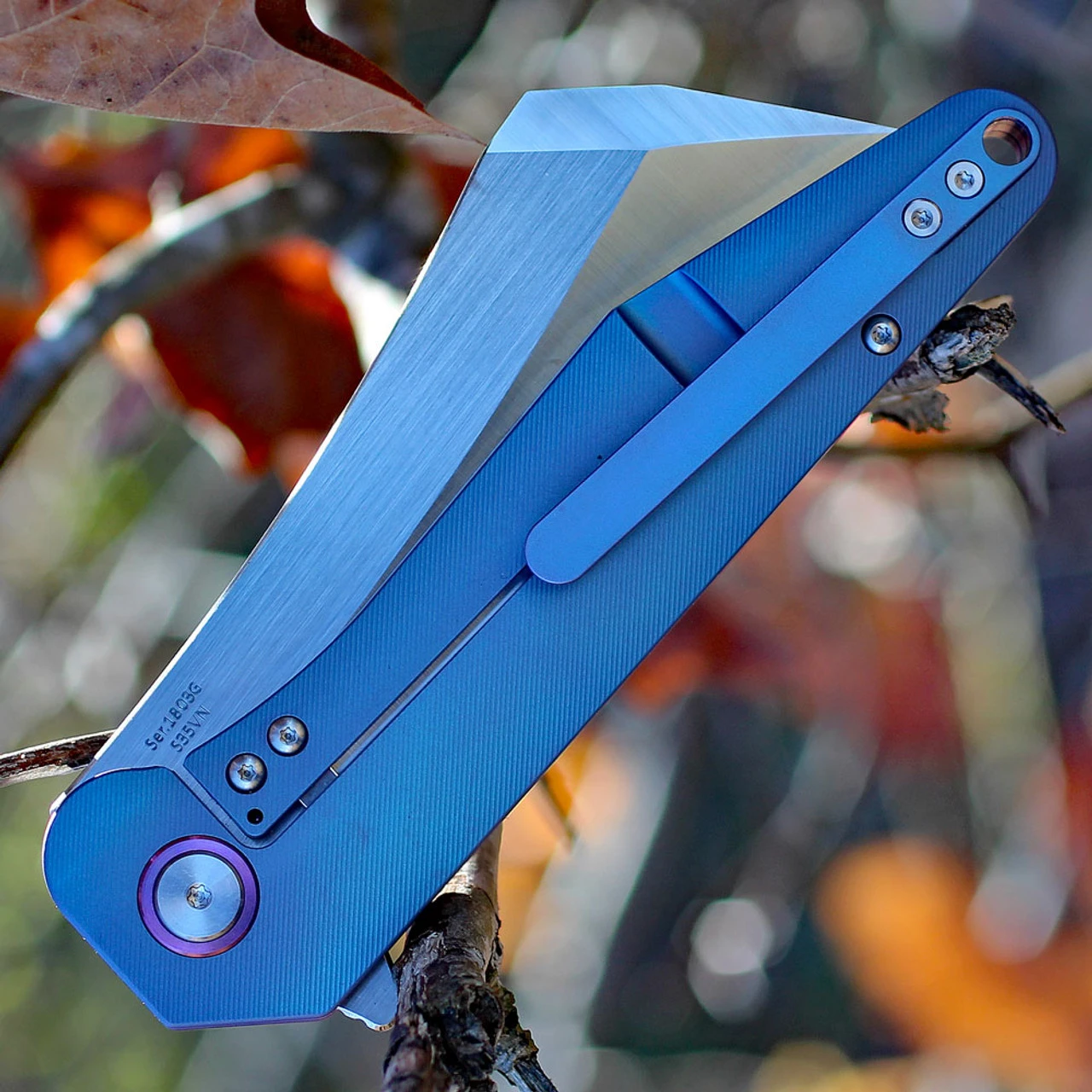 Artisan Cutlery Artisan Osprey ATZ1803GBUS, 3.74" S35VN Plain Blade, Blue TC4 Titanium Handle 4 Artisan Cutlery Artisan Osprey ATZ1803GBUS, 3.74" S35VN Plain Blade, Blue TC4 Titanium Handle - Image 4