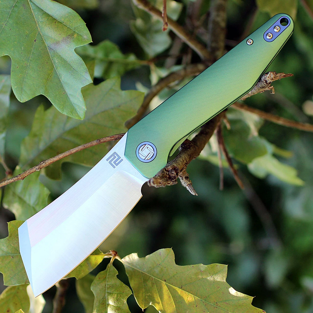 Artisan Cutlery Artisan Osprey ATZ1803GGNS, 3.74" S35VN Plain Blade, Green TC4 Titanium Handle 2 Artisan Cutlery Artisan Osprey ATZ1803GGNS, 3.74" S35VN Plain Blade, Green TC4 Titanium Handle - Image 2