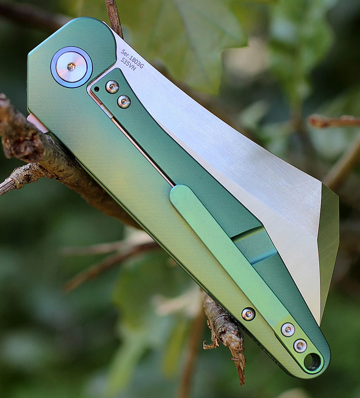 Artisan Cutlery Artisan Osprey ATZ1803GGNS, 3.74" S35VN Plain Blade, Green TC4 Titanium Handle 1 Artisan Cutlery Artisan Osprey ATZ1803GGNS, 3.74" S35VN Plain Blade, Green TC4 Titanium Handle