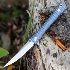 Artisan Cutlery Artisan ATZ1805GBUS S Waistline, 4" S35VN Plain Blade, Blue Titanium Handle