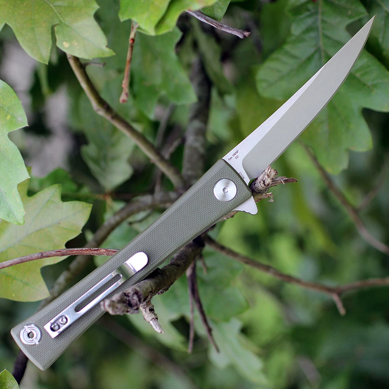 Artisan Cutlery Artisan S Waistline ATZ1805PGNF, 3.94" D2 Plain Blade, Green Flat G-10 Handle 2 Artisan Cutlery Artisan S Waistline ATZ1805PGNF, 3.94" D2 Plain Blade, Green Flat G-10 Handle - Image 2