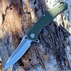 Artisan Cutlery Artisan Zumwalt ATZ1808PGNF, 3.94" D2 Plain Blade, Flat Green G-10 Handle