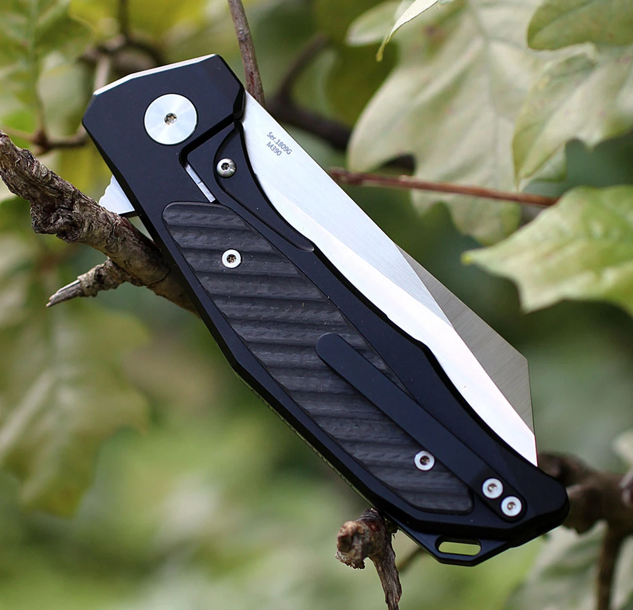 Artisan Cutlery Artisan Falcon ATZ1809GBKM, 3.62" M390 Plain Blade, Black Titanium/Carbon Fiber Insert Handle 3 Artisan Cutlery Artisan Falcon ATZ1809GBKM, 3.62" M390 Plain Blade, Black Titanium/Carbon Fiber Insert Handle - Image 3