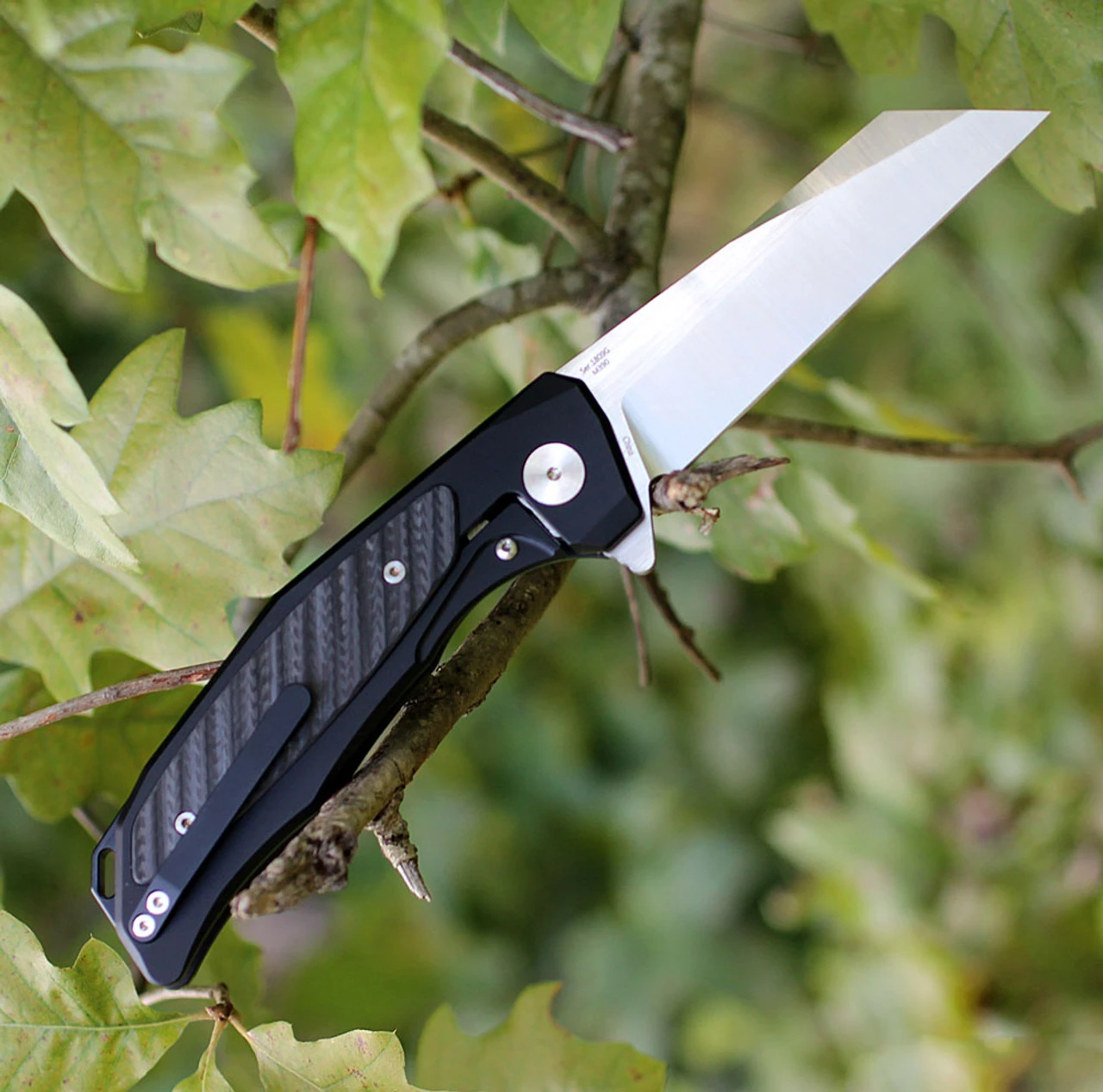 Artisan Cutlery Artisan Falcon ATZ1809GBKM, 3.62" M390 Plain Blade, Black Titanium/Carbon Fiber Insert Handle 2 Artisan Cutlery Artisan Falcon ATZ1809GBKM, 3.62" M390 Plain Blade, Black Titanium/Carbon Fiber Insert Handle - Image 2