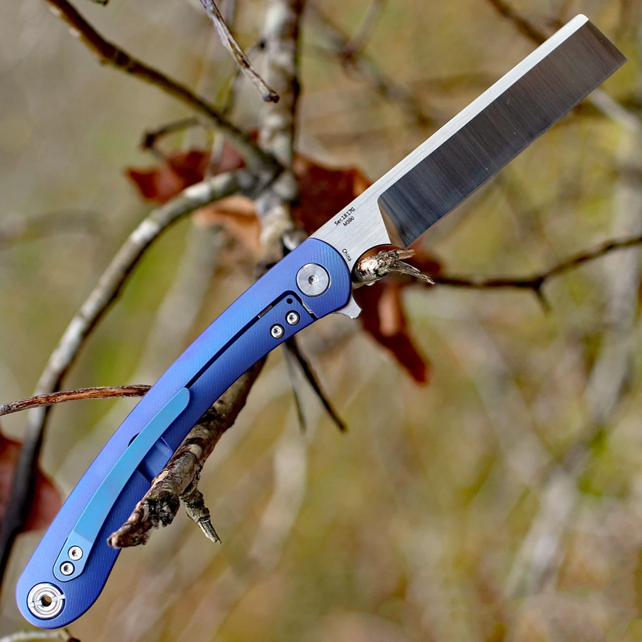 Artisan Cutlery Artisan Orthodox ATZ1817GBUM, 3.75" M390 Satin Blade, Blue Titanium Handle 2 Artisan Cutlery Artisan Orthodox ATZ1817GBUM, 3.75" M390 Satin Blade, Blue Titanium Handle - Image 2