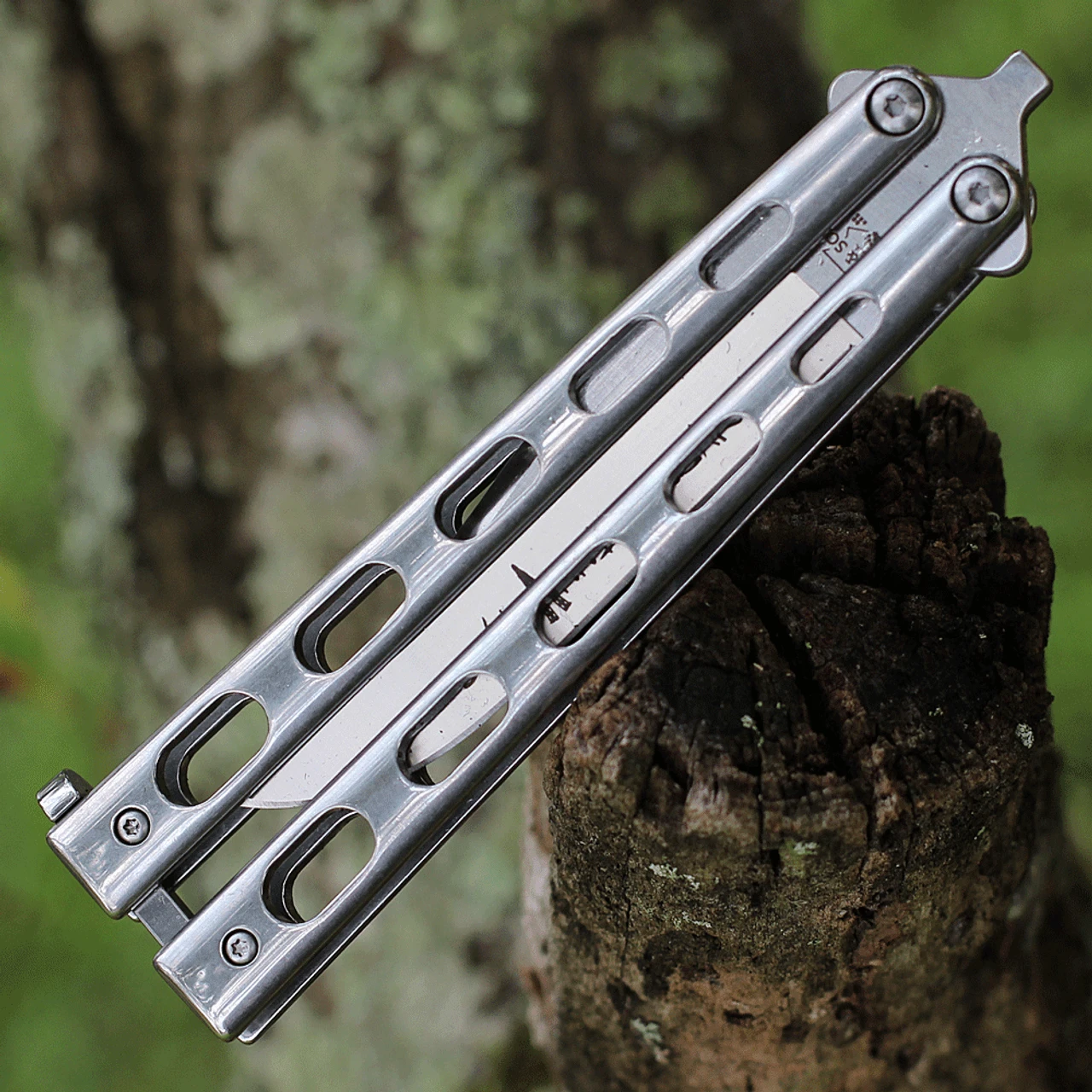 Bear And Son Bear & Son Cutlery 30th Anniversary Butterfly Knife SS14D2, 3.62" D2 Clip Point Blade, Stainless Steel Handle 4 Bear And Son Bear & Son Cutlery 30th Anniversary Butterfly Knife SS14D2, 3.62" D2 Clip Point Blade, Stainless Steel Handle - Image 4