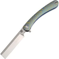 Artisan Cutlery Artisan Orthodox ATZ1817GSBU03, 2.75" Satin S35VN Blade, Blue & Gold Titanium Swirl Pattern Handle
