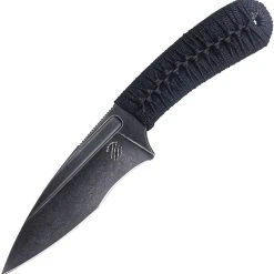 Bastinelli Creations SIN Fixed Blade BAS215W, 3.5" N690Co Black Stonewashed Blade, Black Cord Wrapped Handle, Kydex Sheath