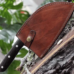 BenJahmin Knives Camp Cleaver BKA007, 7.2" 440 Stainless Steel Blade, Wenge Wood Handle W/ Brown Leather Sheath -Boker Shop BKA007.2 49686.1620829181