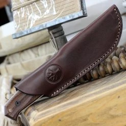 Boker Bison Fixed Blade 02BA404, 4.2" N695 Satin Plain Blade, Guayacan Ebony Wood Handle, Brown Leather Sheath -Boker Shop BO02BA404.2 00824.1646857560