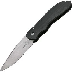 Boker Plus Voortrekker Friction Folder 01BO089, 2.95" D2 Steel Plain Blade, Black G-10 Handle