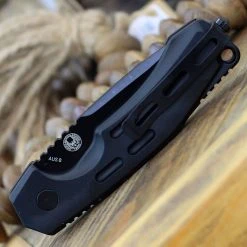 Boker Plus Thunder Storm Button Lock 01BO795N, 2.95" AUS-8 Stonewashed Plain Blade, Black Aluminum Handle -Boker Shop BOP01BO795N.2 45051.1646839456