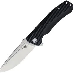 Bestech Mako BG27A Flipper Knife, 3.74" D2 Drop Point Blade, Milled Black G-10 Handle