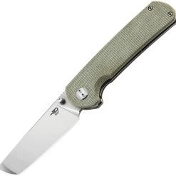 Bestech Knives Sledgehammer BG31D, 3" D2 Stonewashed & Satin Tanto Blade, Beige Canvas Micarta Handle