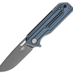 Bestech Knives Circuit BG35B-2, 3.25" K110 Gray Titanium Coated Drop Point Blade, Blue (Gray) Milled G-10 Handle