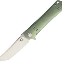Bestech Knives Kendo Framelock Green BTKT1903E, 3.7" S35VN Tanto Blade, Stonewash Titanium Handle