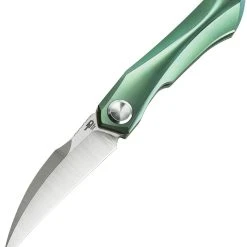 Bestech Knives Ivy BT2004D Flipper Knife, 3" S35VN Satin Hawkbill Blade, Green Titanium Handles