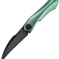 Bestech Knives Ivy BT2004E Flipper Knife, 3" S35VN Black Stonewashed Hawkbill Blade, Green Titanium Handles