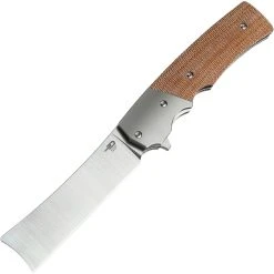 Bestech Knives Spanish Tip Razor BT2101B, 3.66" M390 Satin Plain Blade, Natural Canvas Micarta Handles With Titanium Bolsters