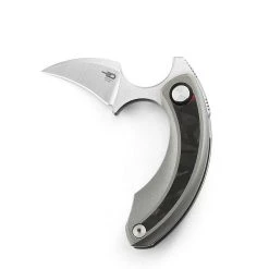 Bestech Knives Strelit BT2103E, 2.19" M390 Satin Reverse Hawkbill Plain Blade, Grey Titanium & Red Marble Carbon Fiber Handles