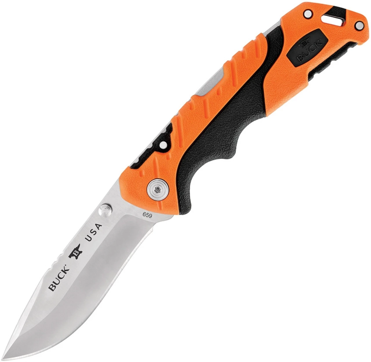 Buck Knives Buck 659 Orange Pursuit Pro Large Folding Drop Point, 3.5" S35VN Satin Drop Point Blade, Black & Orange Glass Filled Nylon Handle 1 Buck Knives Buck 659 Orange Pursuit Pro Large Folding Drop Point, 3.5" S35VN Satin Drop Point Blade, Black & Orange Glass Filled Nylon Handle