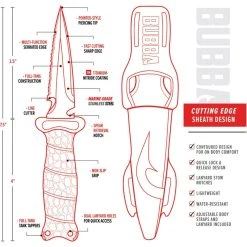 Bubba Blade Pointed Scout Dive Knife, 1107806, 3.5" Gray Double Edge Combo Blade, Red TPR Handle, Polymer Sheath -Boker Shop BUB1107806 2 90549.1610997885