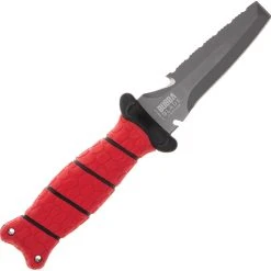 Bubba Blade Blunt Scout Dive Knife, 1107809, 4" Gray Double Edge Combo Blade, Red TPR Handle, Polymer Sheath