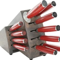 Bubba Blade Kitchen And Steak Knives Block Set - Black And Red G-10 (12 Pieces)