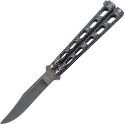 Bear And Son Bear & Son 114D Butterfly Knife, 4" Damascus Blade, Silver Vein Die Cast Metal Handles