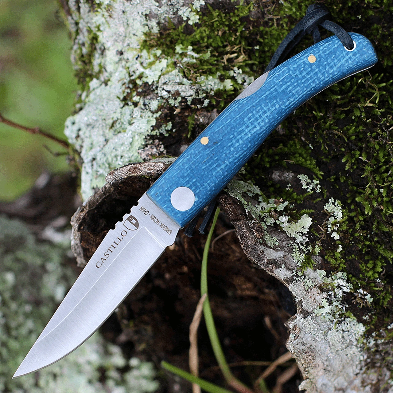 Castillo Knives Navaja Lockback Folding, C1CBM, 3" Satin Sandvik 14C28N Blade, Coastal Blue Micarta Handles 1 Castillo Knives Navaja Lockback Folding, C1CBM, 3" Satin Sandvik 14C28N Blade, Coastal Blue Micarta Handles