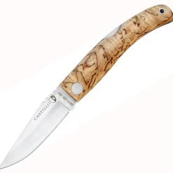 Castillo Knives Navaja Lockback Folding, C1CUB, 3" Satin Sandvik 14C28N Blade, Curly Birch Wood Handle