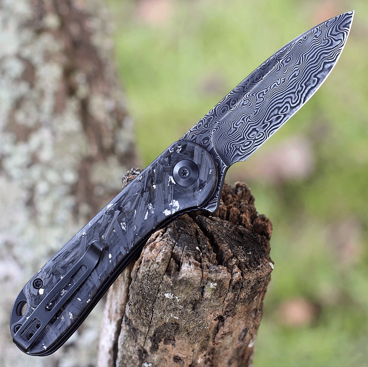 CIVIVI Elementum-Shred CF w/Silver (2.96" Damascus) C907C-DS2 CIVIVI Knives CIVIVI Elementum-Shred CF W/Silver (2.96" Damascus) C907C-DS2 -Boker Shop CIVC907CDS2 83109.1673897653