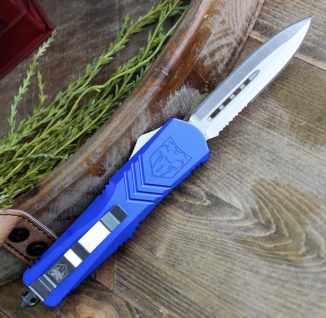 CobraTec Blue FS-X OTF Knife CTKLBLUFS-XLDAG1SS, 3.75" D2 Steel Dagger Serrated Blade, Blue Aluminum Handle 2 CobraTec Blue FS-X OTF Knife CTKLBLUFS-XLDAG1SS, 3.75" D2 Steel Dagger Serrated Blade, Blue Aluminum Handle - Image 2