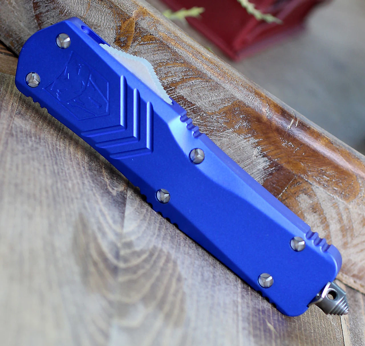 CobraTec Blue FS-X OTF Knife CTKLBLUFS-XLDAG1SS, 3.75" D2 Steel Dagger Serrated Blade, Blue Aluminum Handle 3 CobraTec Blue FS-X OTF Knife CTKLBLUFS-XLDAG1SS, 3.75" D2 Steel Dagger Serrated Blade, Blue Aluminum Handle - Image 3