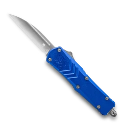 CobraTec Blue FS-X OTF Knife CTKSBLUFS-XSWNS, 2.75" D2 STeel Wharncliff Plain Blade, Blue Aluminum Handle