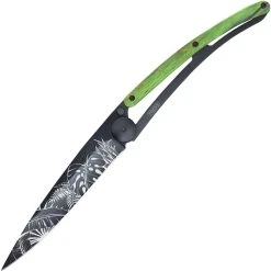 Deejo Knives Deejo 37g Jungle DEE1GB161, 3.75" Z40C13 Black Titanium Plain Blade, Green Beech Wood Handle