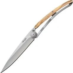 Deejo Knives Deejo 27g Olive Wood DEE9CB001, 3" Z40C13 Satin Plain Blade, Olive WoodHandle