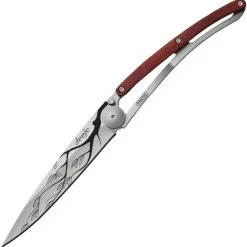Deejo Knives Deejo 27g Tattoo Tree DEE9CB101, 3" Z40C13 Satin Plain Blade, Coral WoodHandle