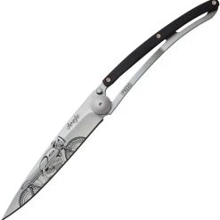 Deejo Knives Deejo 27g Tattoo Racer DEE9CB102, 3" Z40C13 Satin Plain Blade, Ebony Wood Handle