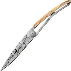 Deejo Knives Deejo 27g Tattoo Terra DEE9CB103, 3" Z40C13 Satin Plain Blade, Olive Wood Handle