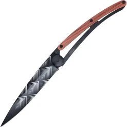 Deejo Knives Deejo 27g Tattoo Art Deco DEE9GB101, 3" Z40C13 Black Titanium Coated Plain Blade, Coralwood Handle