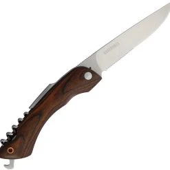 BareBones Living Folding Picnic Knife, 4" Satin 50CR15 Stainless Steel Stainless Blade, Hardwood Handle W/ Walnut Finish